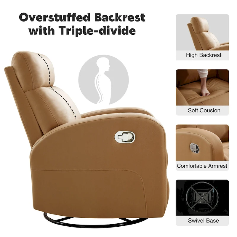 HOMYKA Modern Faux Leather Rocking Recliner with Swivel Set 2