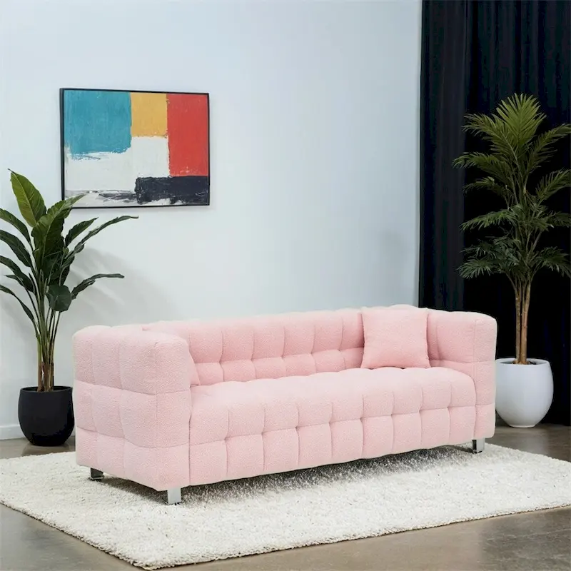 Teddy Fleece Sofa With Two Throw Pillows Hardware Foot Support