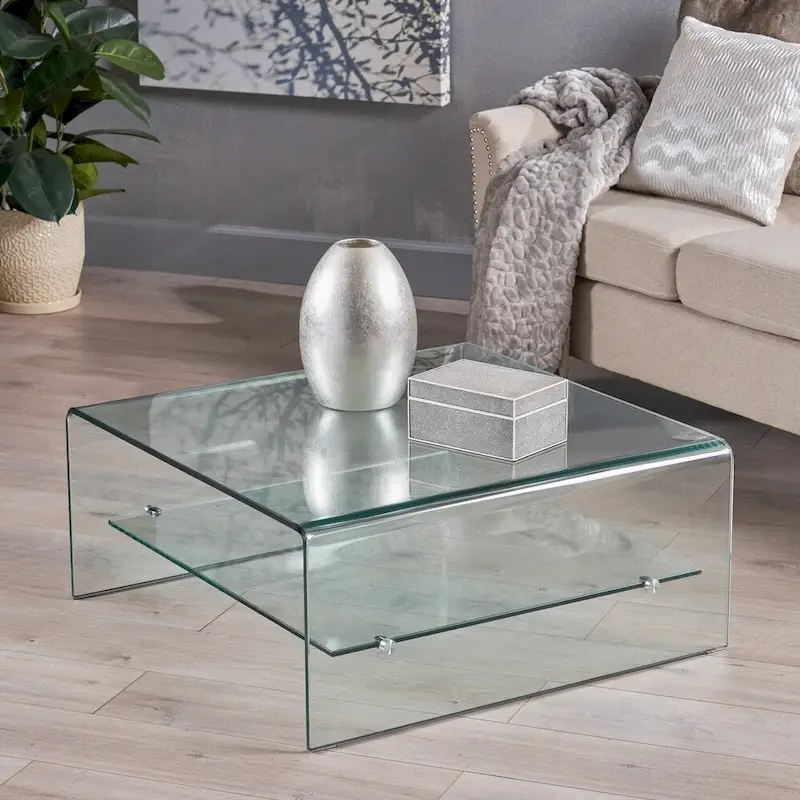 Ramona Square Glass Coffee Table with Shelf