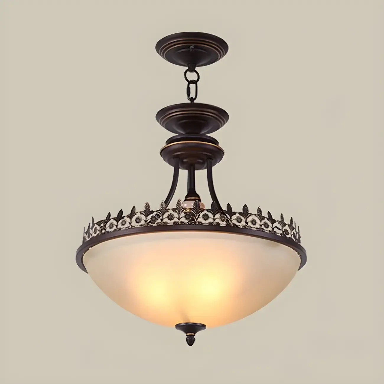Traditional Black Round Frosted Glass Chandelier
