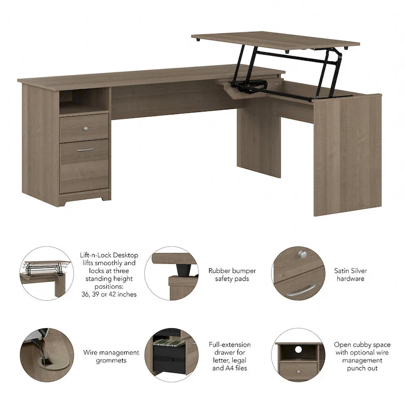 72W 3-position L-shaped Sit to Stand Desk by Bush Furniture