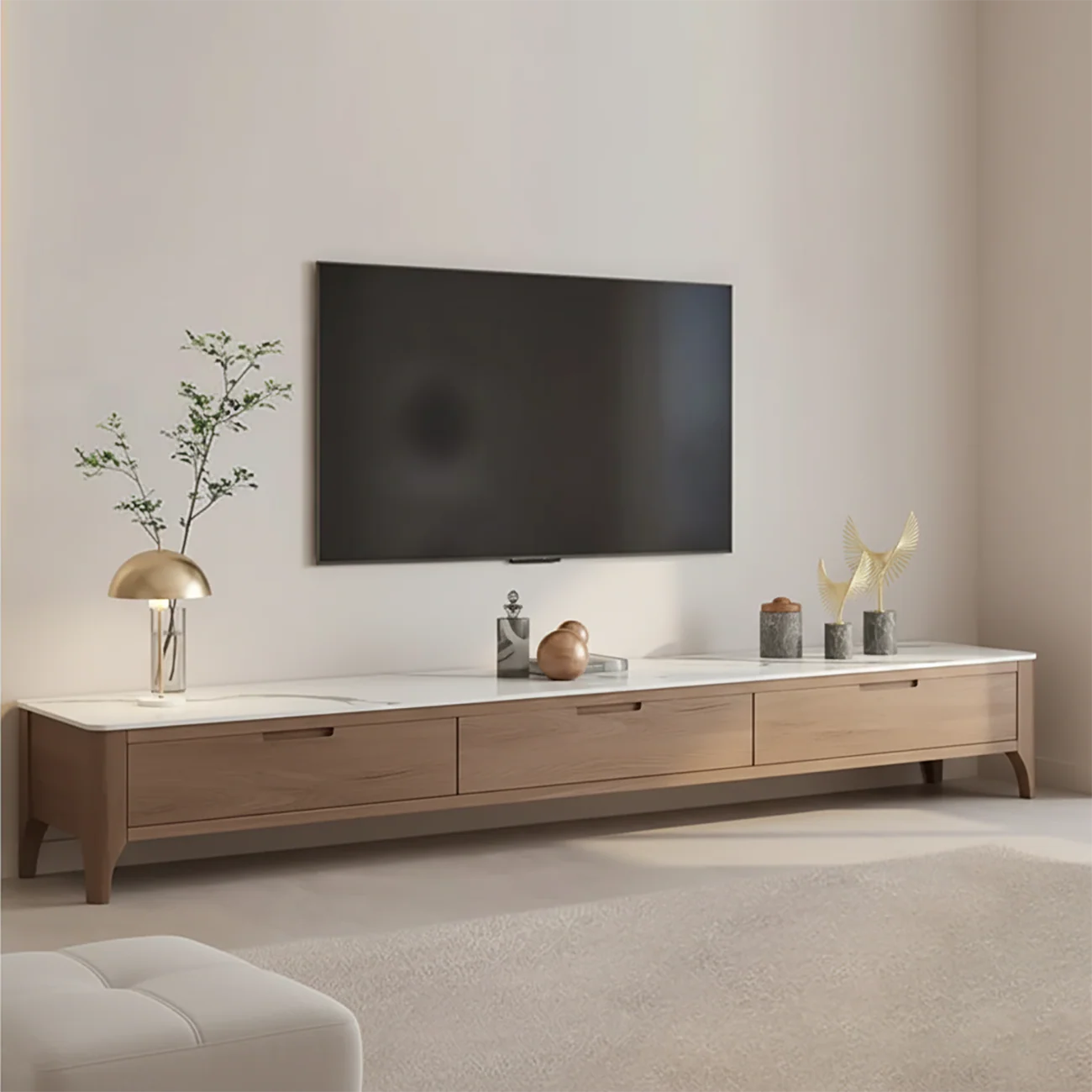 71 Brown Stone Top Cable Management TV Stand with Drawers