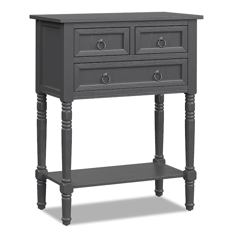 Console Entryway Table with 3 Drawers Open Shelf Beige/Dark Grey