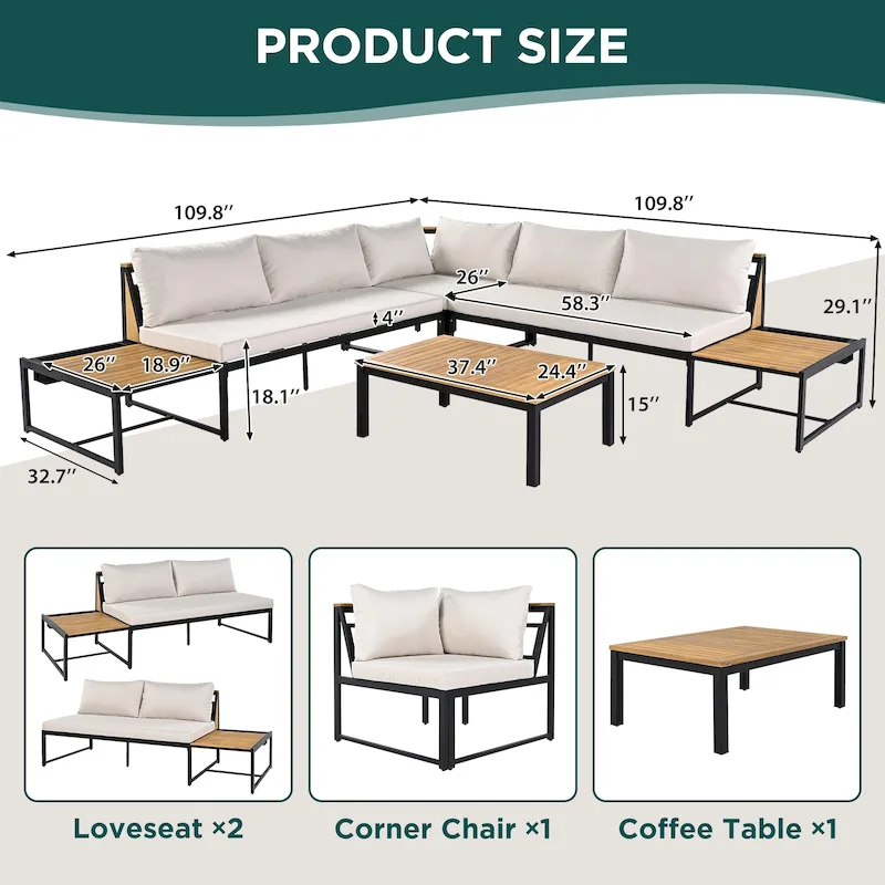 4 Pieces Outdoor Sofa Set with Waterproof Cushions