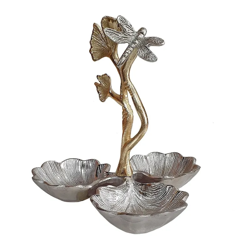 A&B Home Gingko Leaf Nut Bowl with Dragonfly Detail