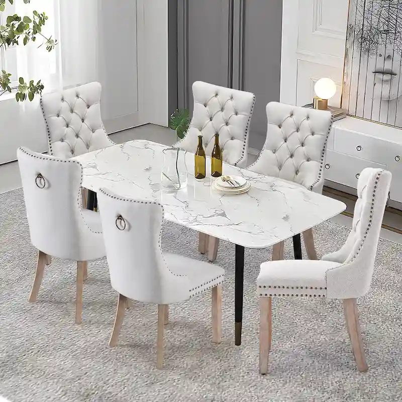 Upholstered Tufted Velvet Dining Chair with Solid Wood Legs Set of 6
