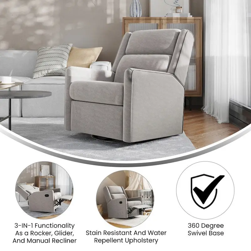 Manual Rocking Recliner Chair with Swivel and Gliding Motion