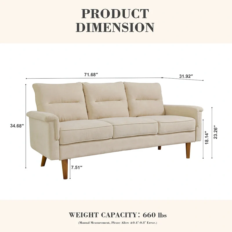 Brown Faux Leather 3-Seater Sofa with Wood Legs