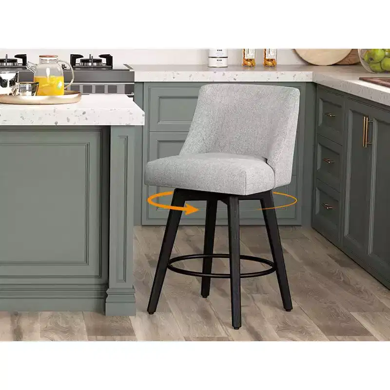 Dyonery 26 Height Counter Height Bar Stools Set of 2, Upholstered Swivel Fabric Kitchen Counter Stools with Back, Solid Wood Legs, Grey