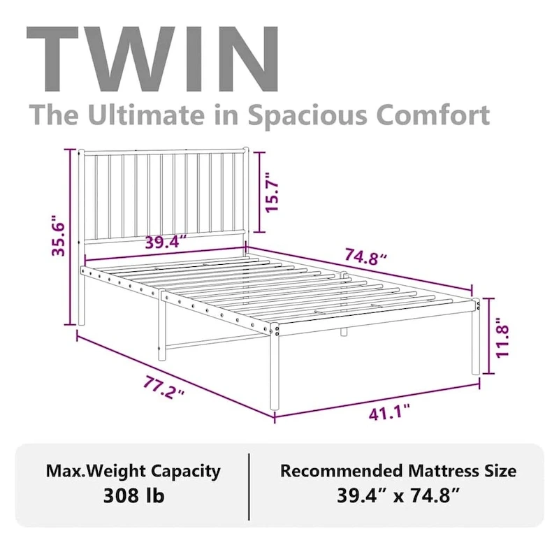 vidaXL Metal Bed Frame, No Mattress