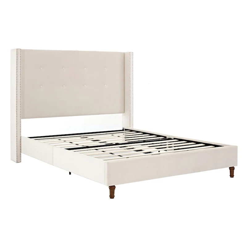 CUSchoice 54 High Headboard Upholstered Queen/King Bed (No Box Spring Needed)