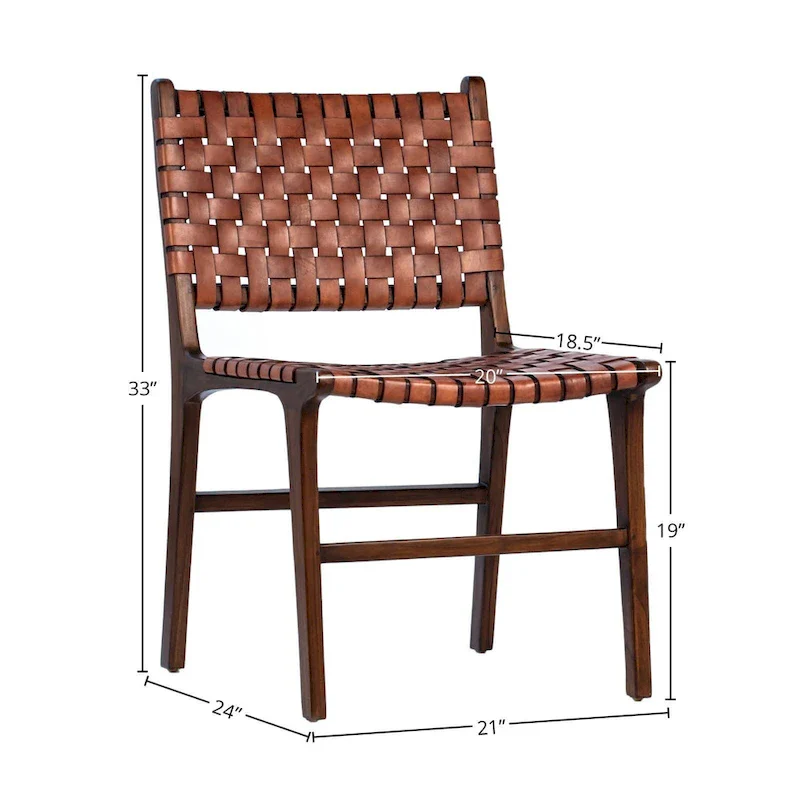 Maverick Top Grain Woven Leather with Teak Frame Dining Side Chair