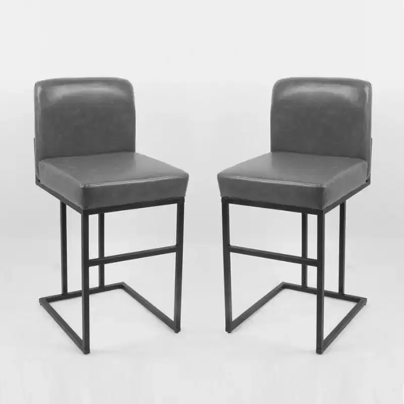 Industrial Backrest Bar Stools (Upholstered+Iron Frame, BY-2413 with Adjustable Foot Nails)