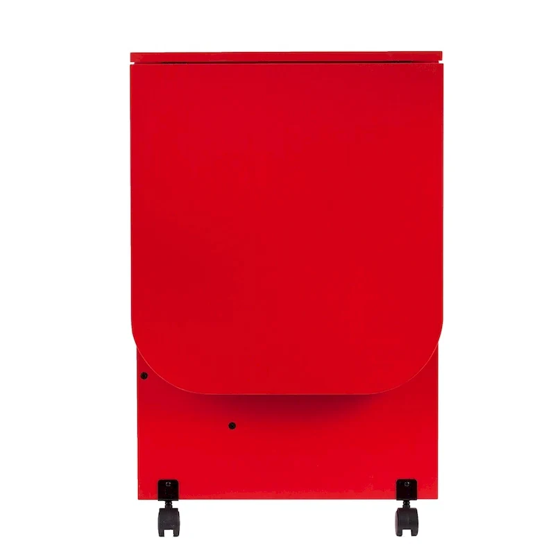 Farmhouse Red Foldable Rolling Sewing Table with Side Shelves