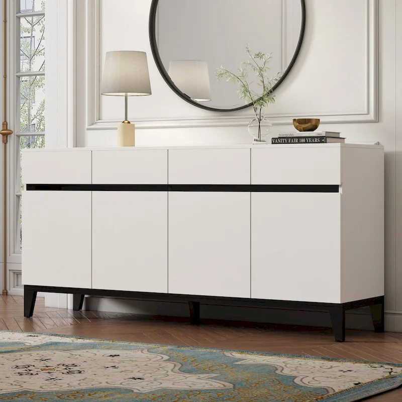 Buffet Sideboard Combo Chest Console Table White/Black 4 Door 4 Drawer