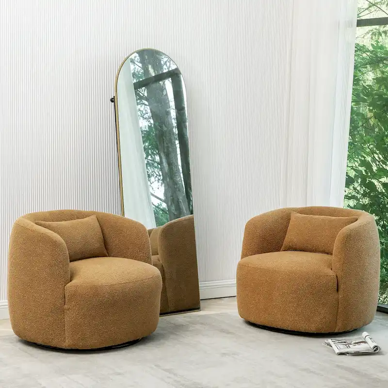 KINWELL 34 Wide Boucle Fabric Upholstered Swivel Armchair (Set of 2)