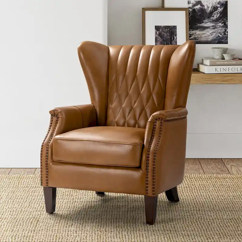 Xaver Traditional Genuine Leather Armchair With Solid Wood Legs by HULALA HOME