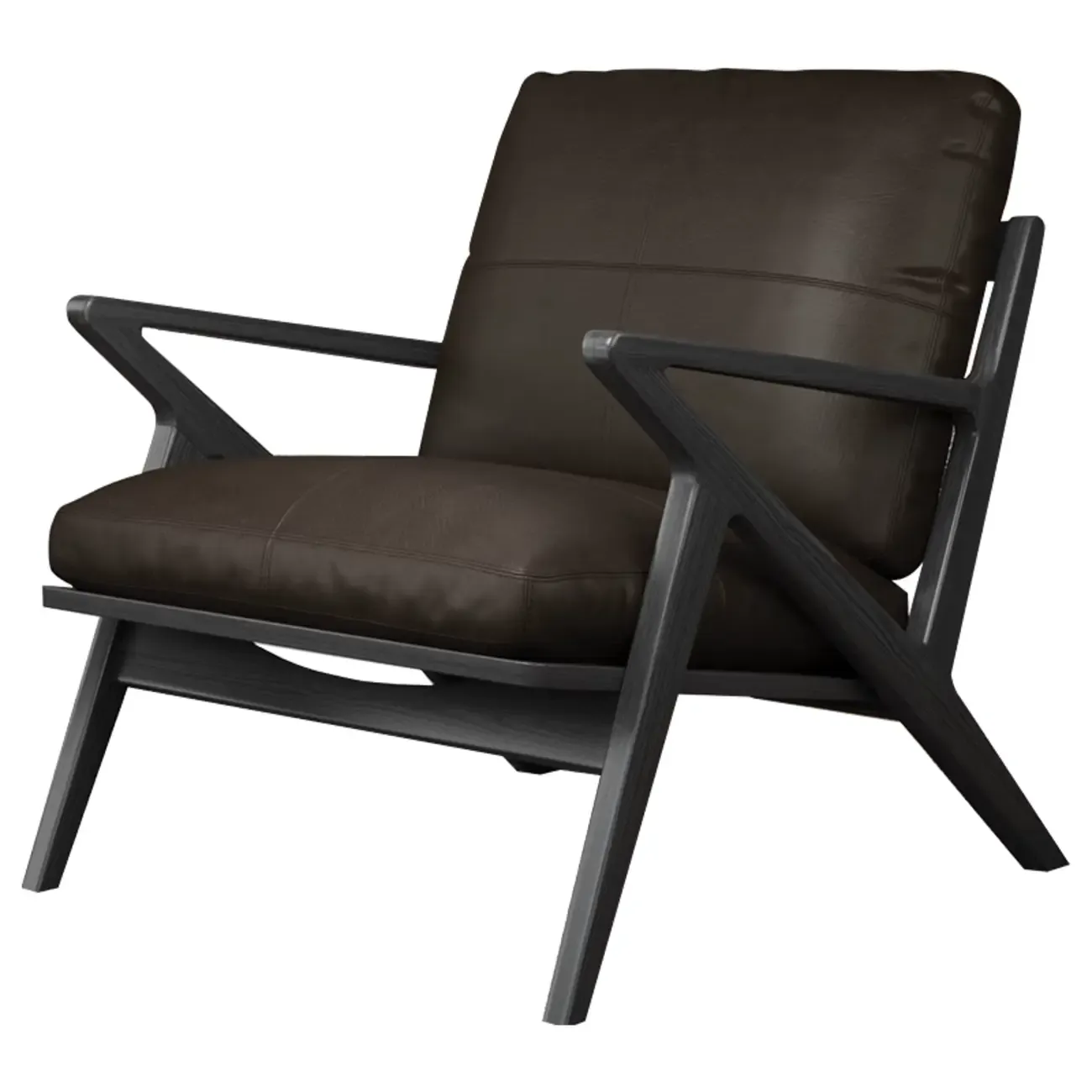 Brown Genuine Leather High Back Armrest Accent Chair