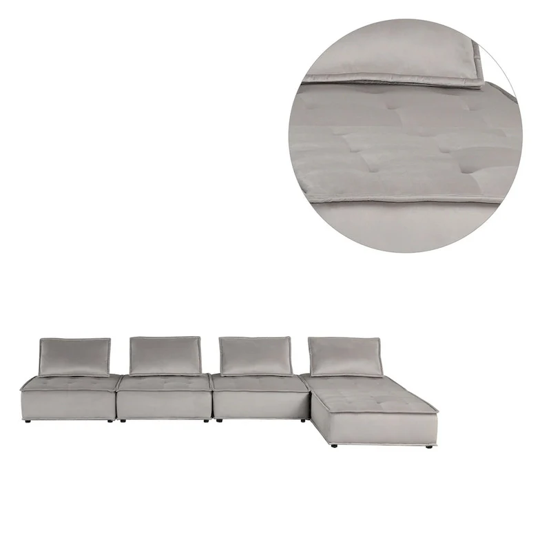 5 Piece Velvet Modular Sectional Sofa with Ottoman