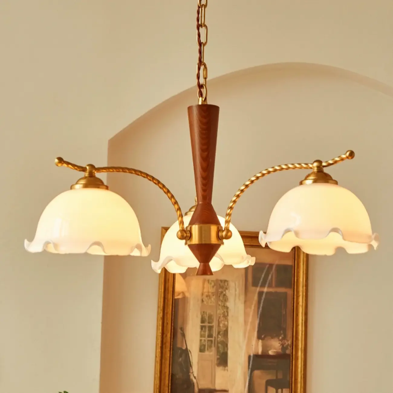 Modern White Dome Chandelier with Adjustable Length