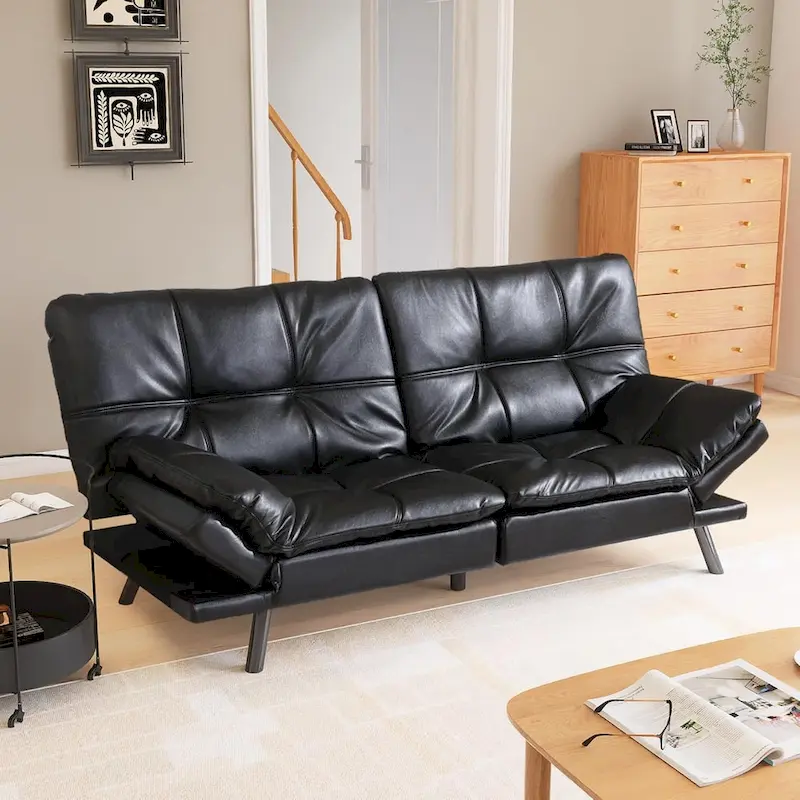 Faux Leather Sofa Memory Foam Loveseat Convertible Couch Bed