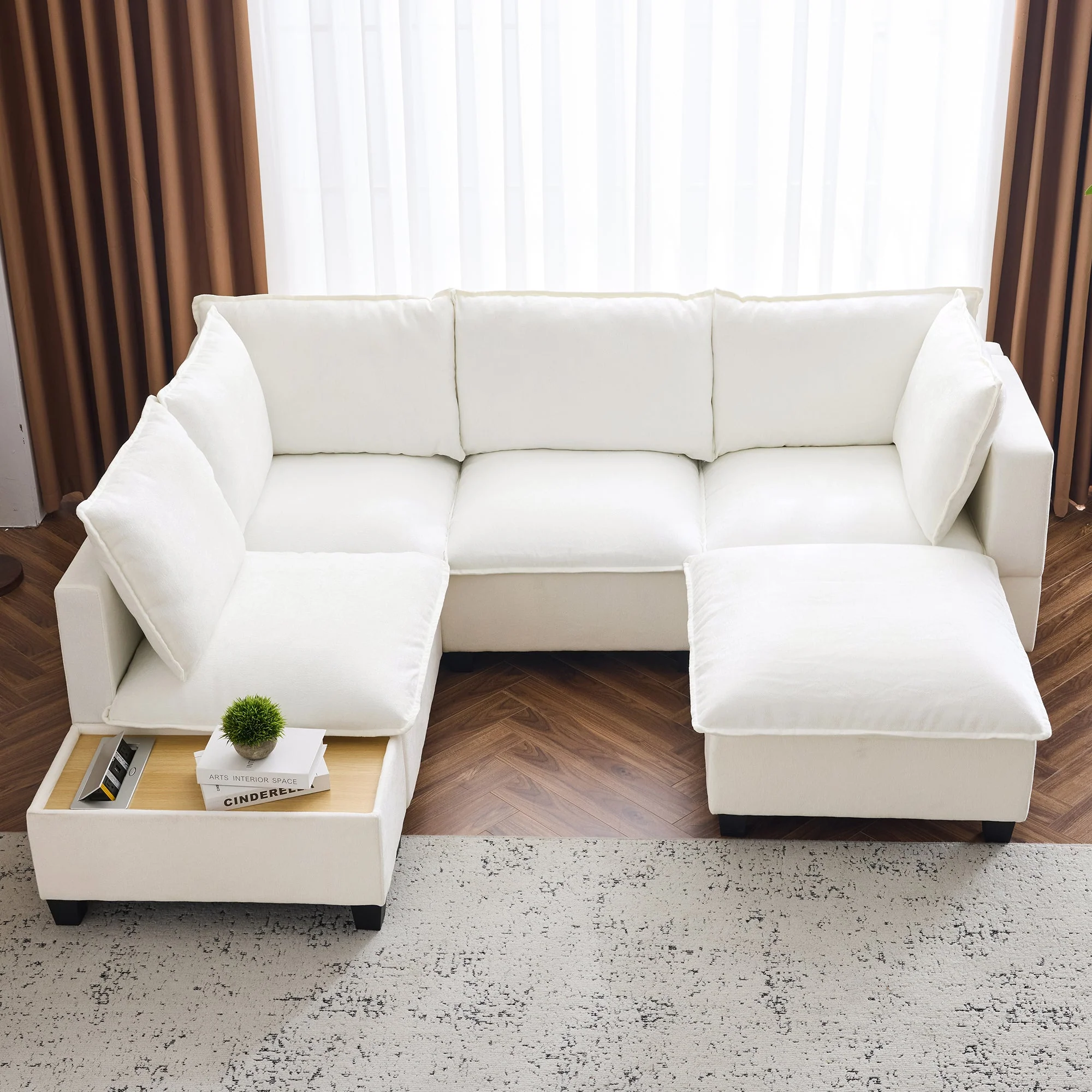 Walker Edison | Cloud Modular U-shaped Sectional Sofa with Ottoman and Coffee Table