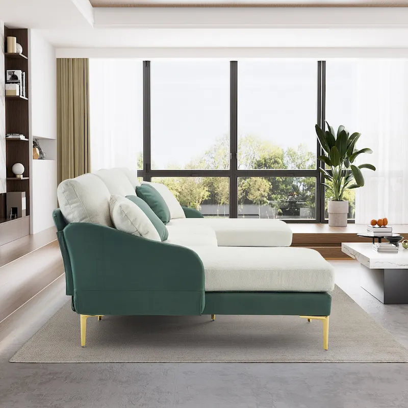 Ouyessir U-Shape Sectional Sofa 4-Seat Couch with Double Chaise Lounge