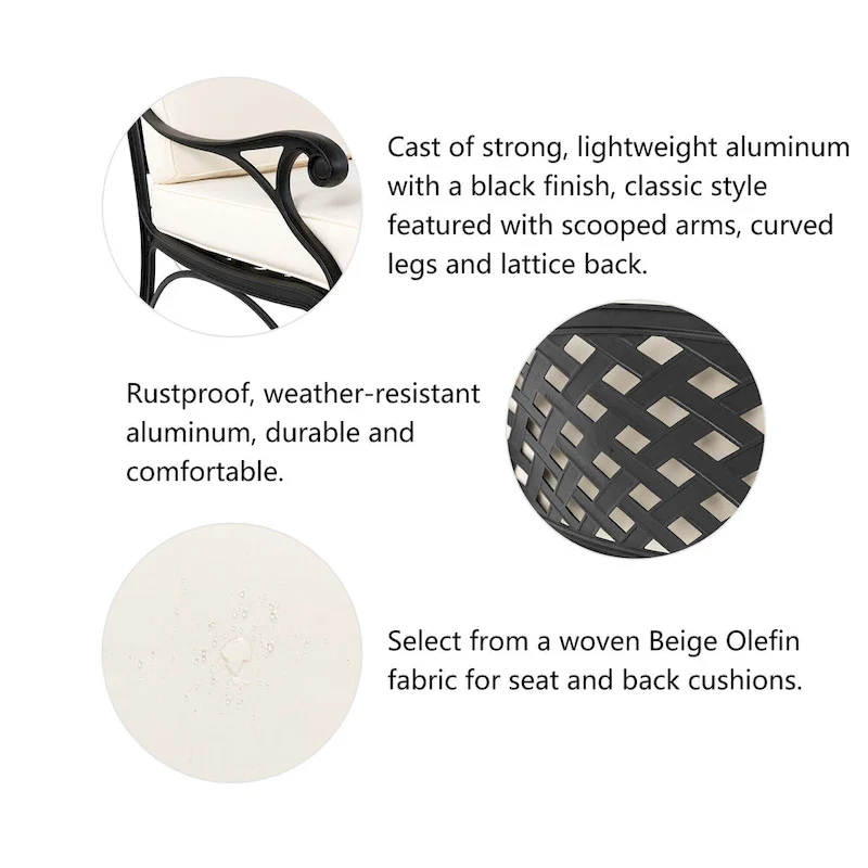 Elm Plus 2 Piece Cast Aluminium Patio Sectional Sofa Set with Beige Cushions