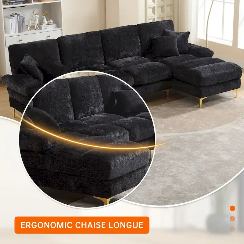 HOMEFUN Chenille Upholstered U-Shaped Living Room Sectional Sofa