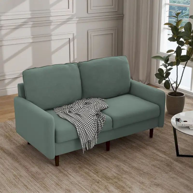 Modern Loveseat Velvet Wood Legs Sofa