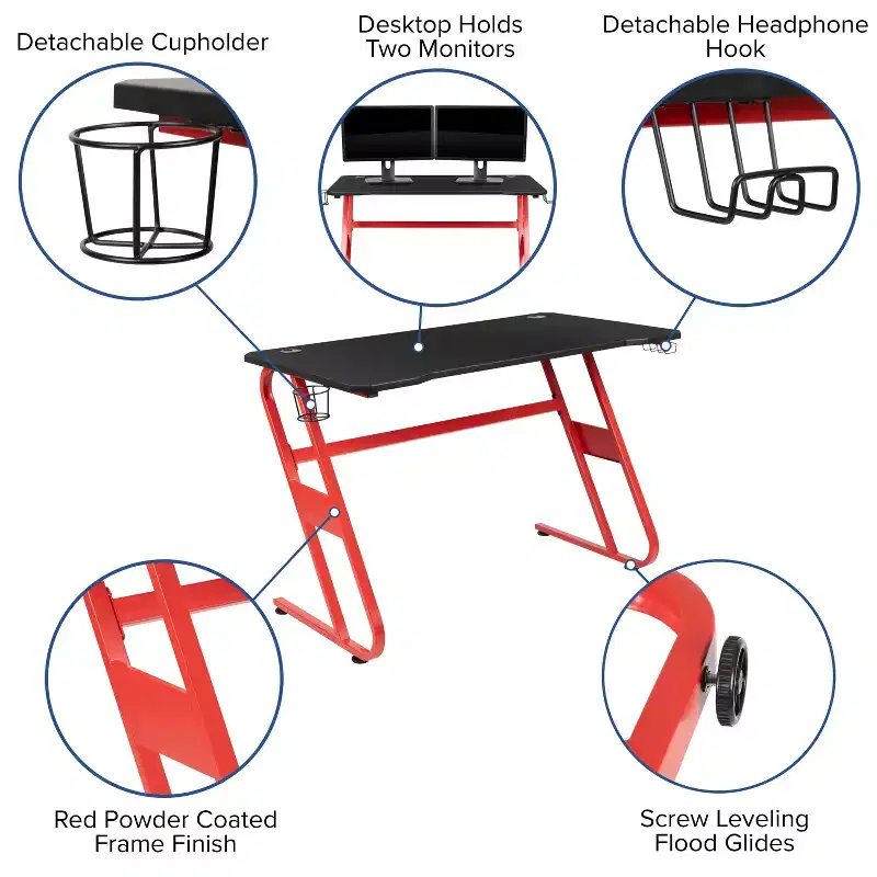Flash Furniture Gaming Desk and Reclining Gaming Chair Set with Cup Holder and Headphone Hook
