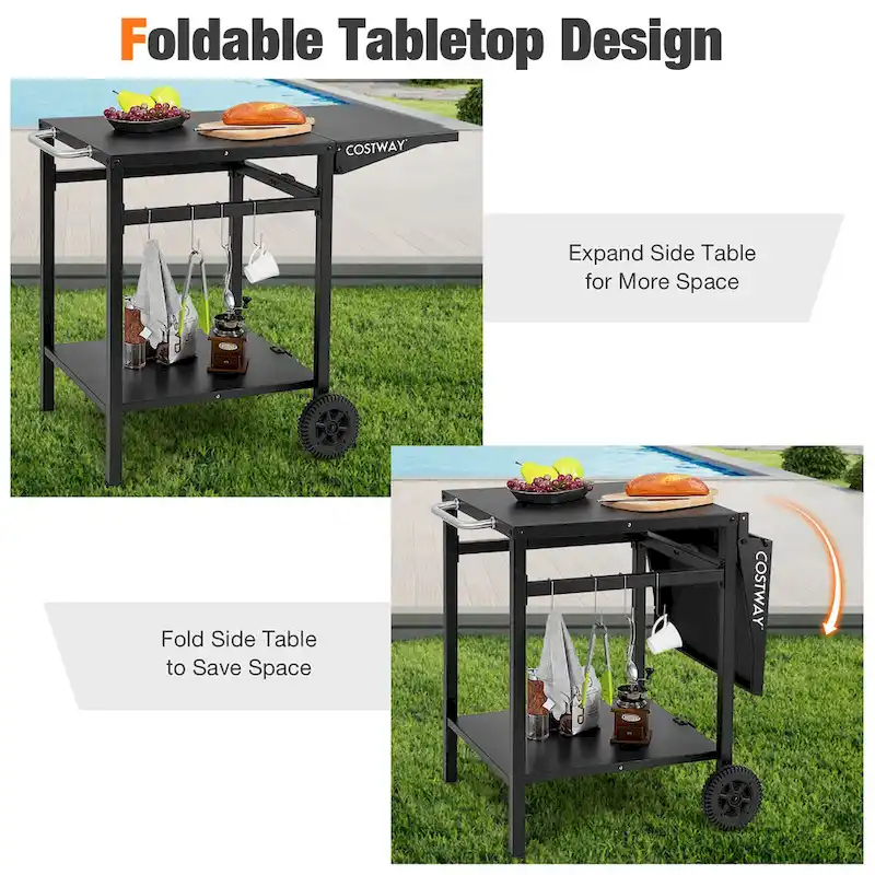 Double-Shelf Movable Dining Cart Table Multifunctional Kitchen - See Details