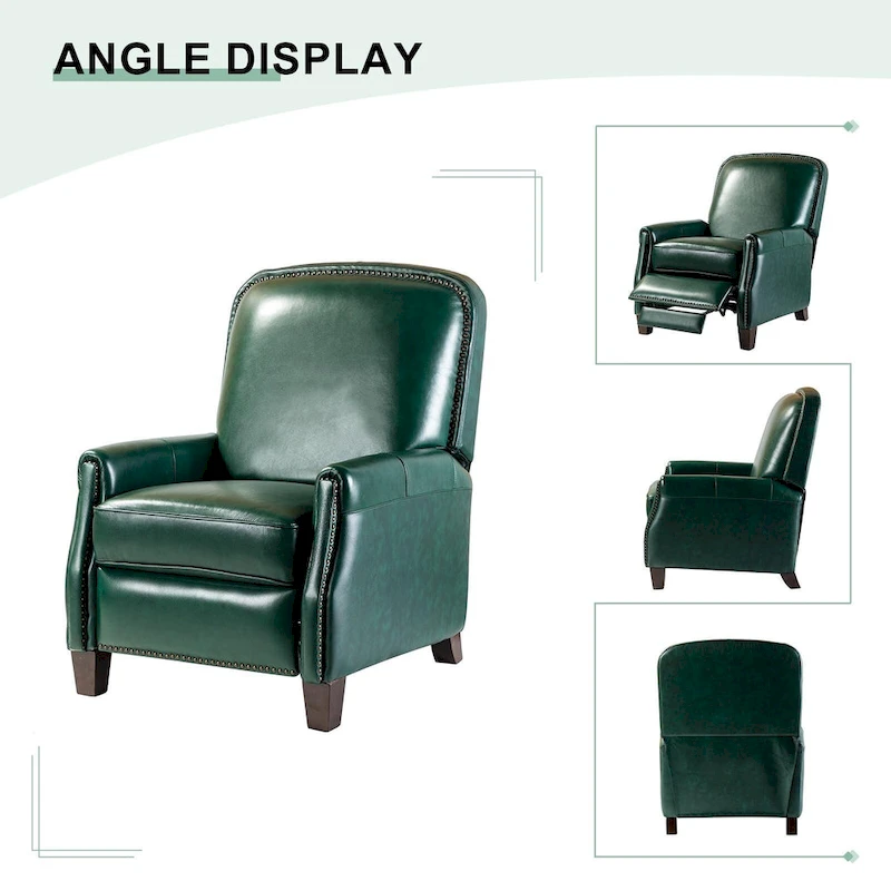 Gladis Modern Retro Genuine Leather Recliner with Nailhead Trim by HULALA HOME