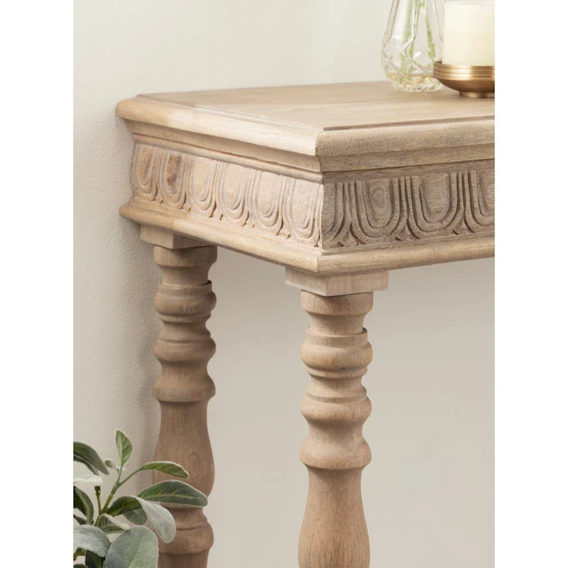 Carved Wood Entryway Table — 36x14x30