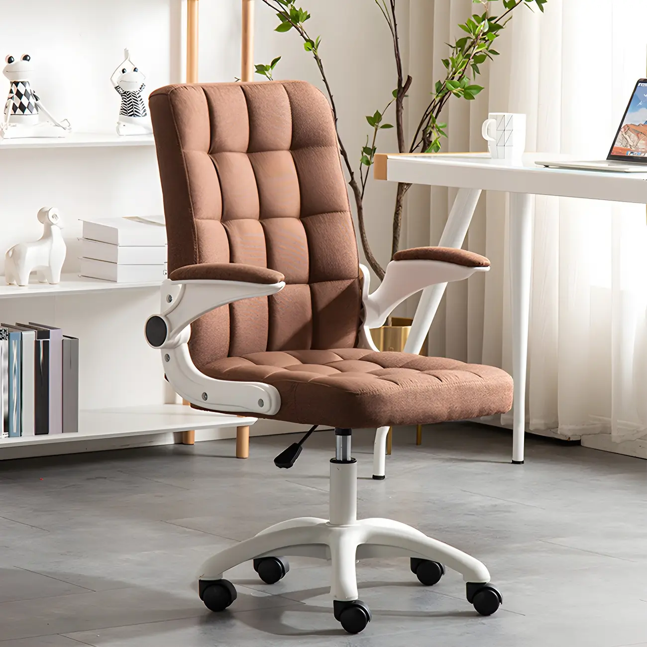 Tufted Brown Faux Leather Adjustable Swivel Office Chair
