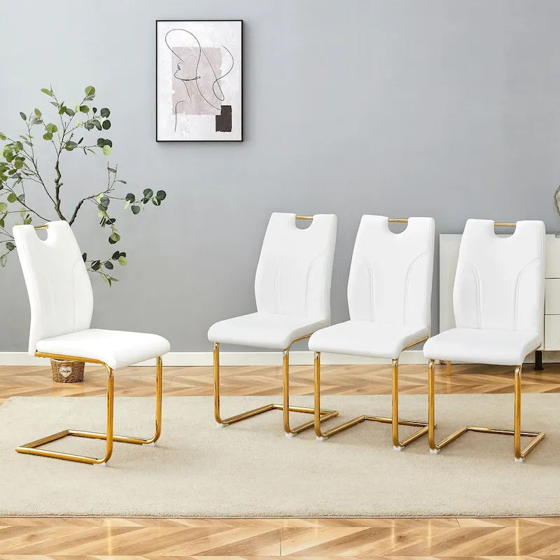 PU Dining Chair Set, Uniquely Designed Black Dining Chairs, Pu Material, Paired With Gold Metal Chair Legs (Set Of 4)