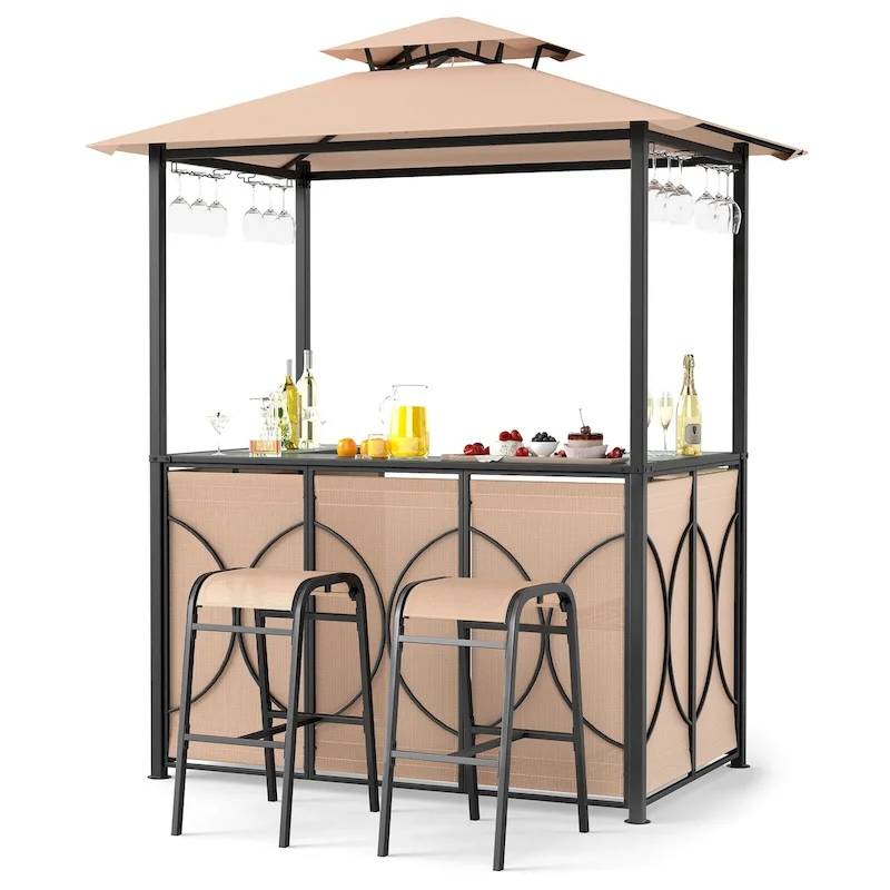 Costway 6.5 x 4 x 8 FT Grill Gazebo Set with 2 Bar Stools, Tempered - See Details