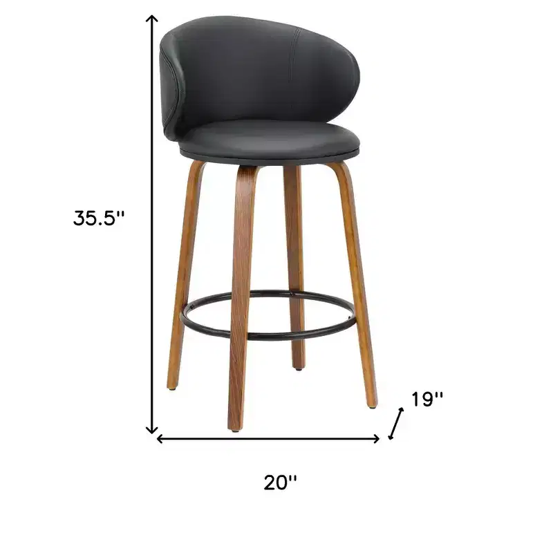 HomeRoots Set of Two 26 Black and Brown Faux Leather and Solid Wood Low Back Counter Height Bar Chairs