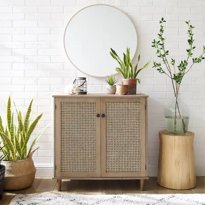 Art Leon Woven Rattan Wicker Accent Cabinet