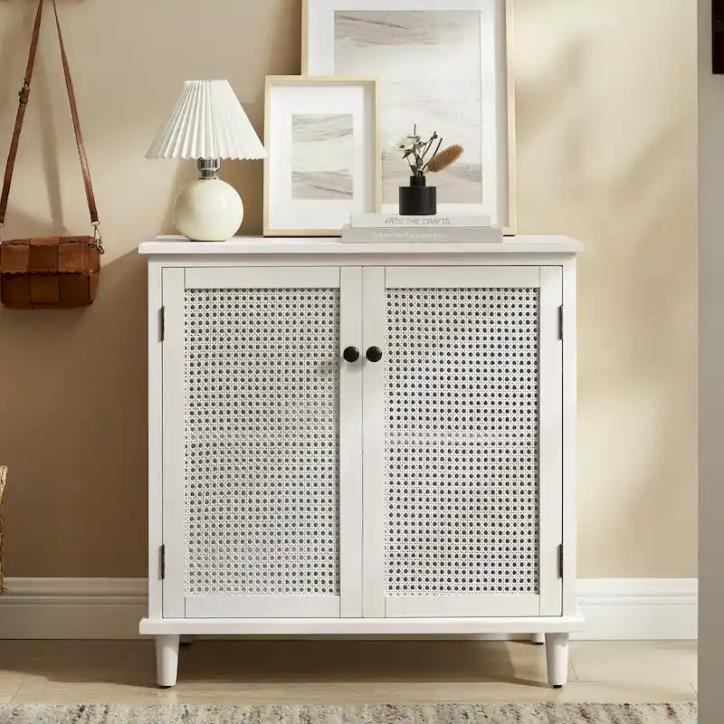 Art Leon Woven Rattan Wicker Accent Cabinet