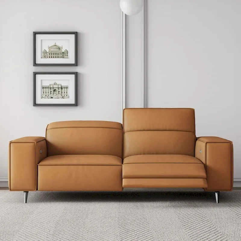 76.77 Modern Leather Recliner Sofa, Power Reclining, Adjustable, Ergonomic Design, Living Room Furniture