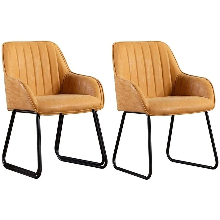 Synthetic Leather Dining Chairs Set of 2, Yellow Tan