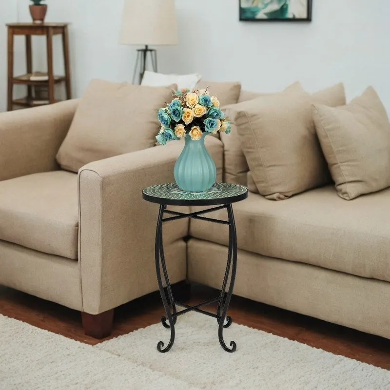 Mosaic Round Terrace Bistro Table Side Table With Coloured Glass