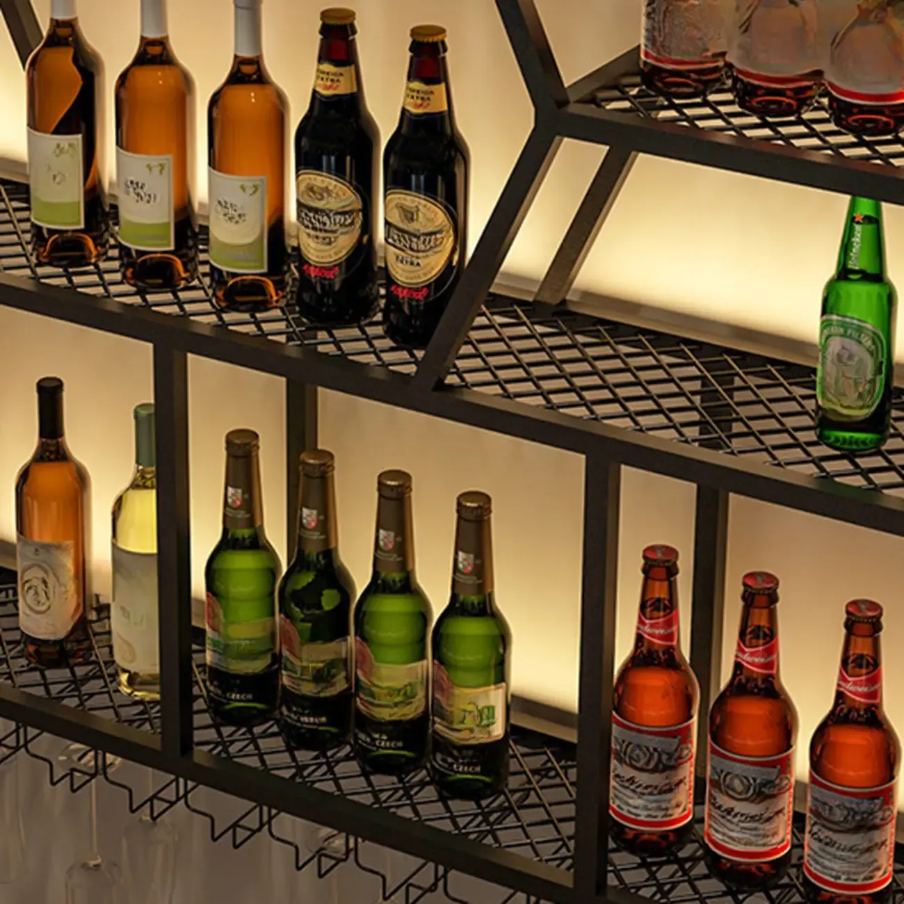 Modern Black Metal Wall-Mounted Gridding Wine Rack