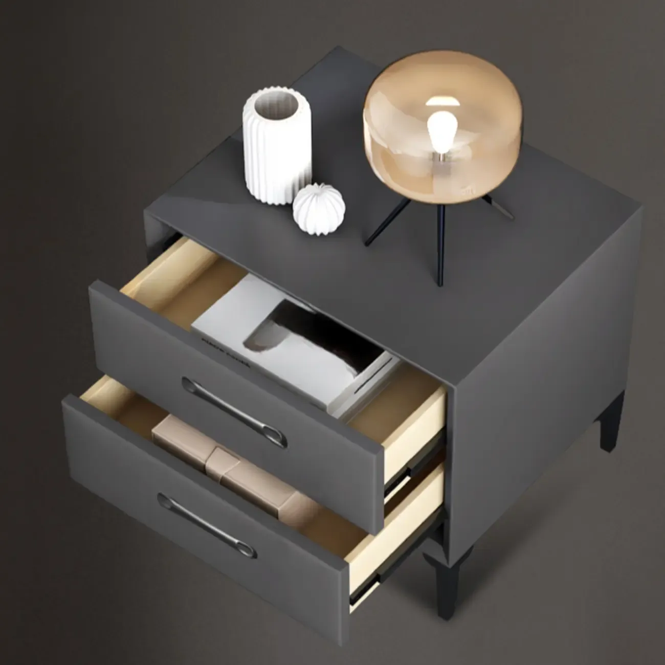 Trendy Leather Wooden 2-Drawer Nightstand with Metal Legs