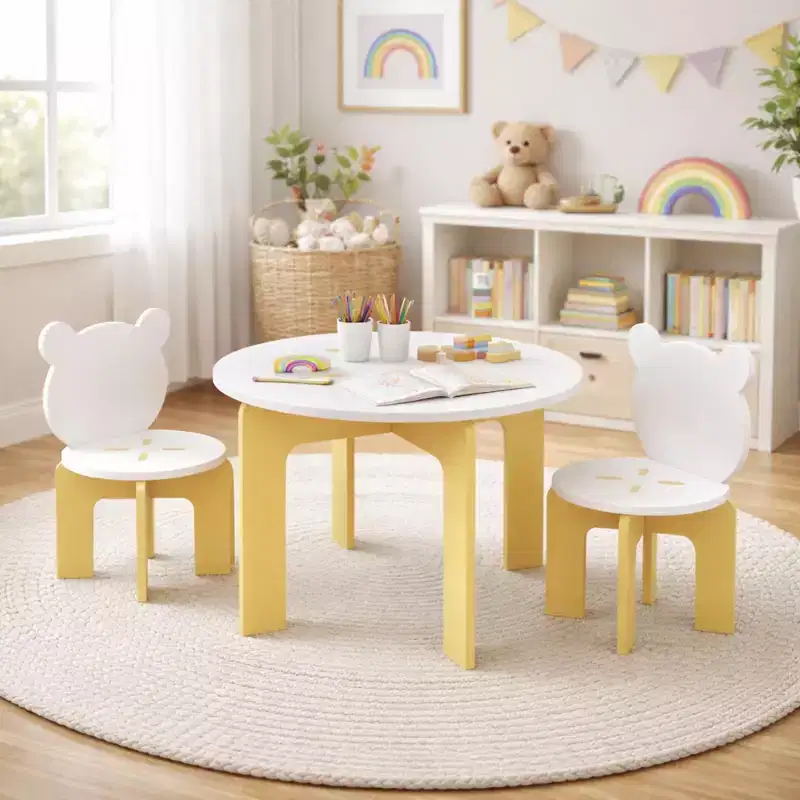 White Round Kids Table & 2 Chairs Set, 3-Piece, Ages 1–5