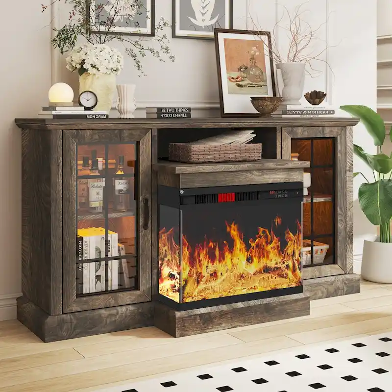 59Fireplace TV Stand with 3-Sided Glass Electric Fireplace