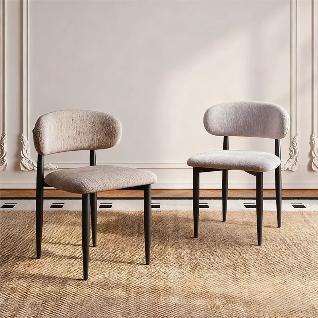 Vintage Chenille Low Back Armless Dining Chair Set of 2