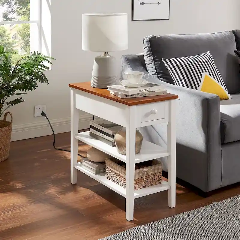 End Table with Charging Station, Side Table with Storage