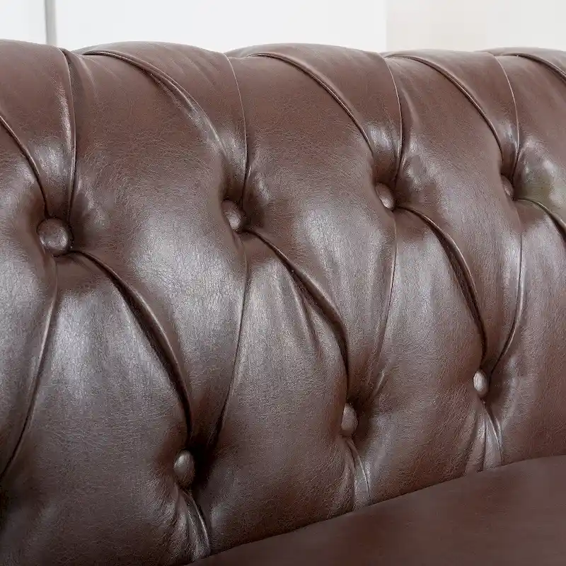84.65 PU Rolled Arm Chesterfield 3 Seater Sofa